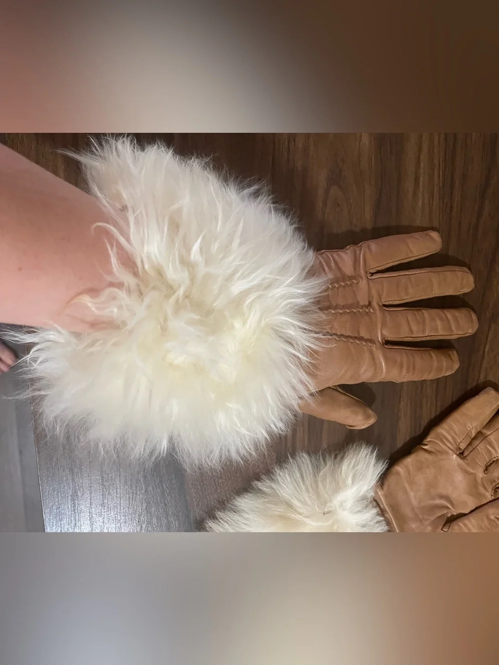 Vintage Leather Gloves with‎ sheepskin fur Cuffs size S